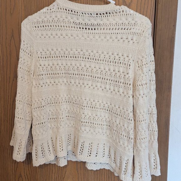 Madewell Open Knit Scalloped Trim 3/4 Sleeve Cotton Blend Sweater Cream Boho-M - Picture 6 of 6